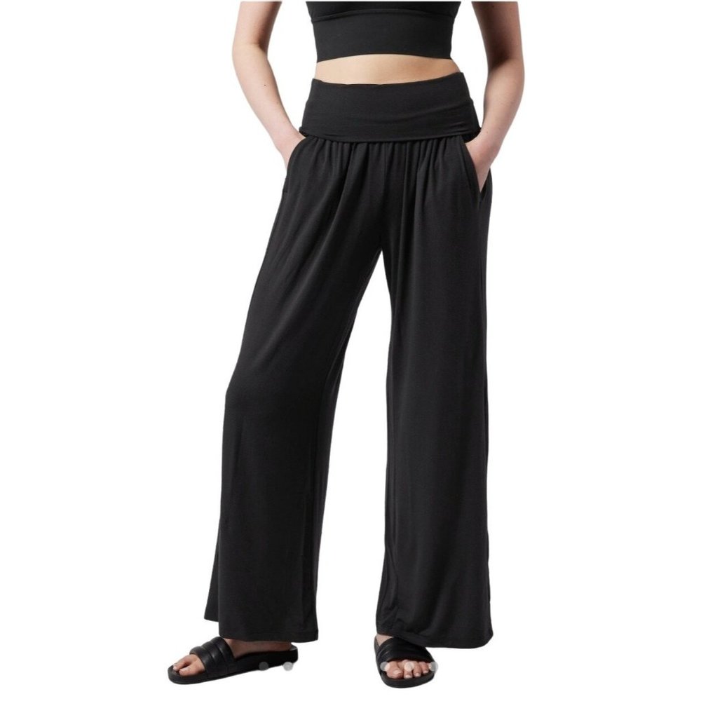 Athleta Womens Studio Wide Leg Pant Black XLT